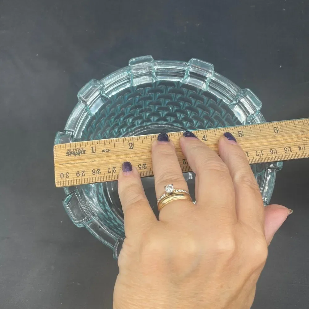 Vintage Blue Glass Basket Weave Bowl Aqua Seafoam Textured Candy Dish